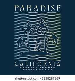 California typography for t-shirt print, and vector illustration.Vector illustration on the theme of surf and surfing in California. Grunge background. Typography, t-shirt graphics, print, poster, 