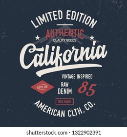  California typography. Vintage vector t-shirt and apparel design, print, logo, poster. Vector