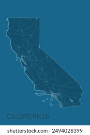 California, United States artistic blueprint map poster