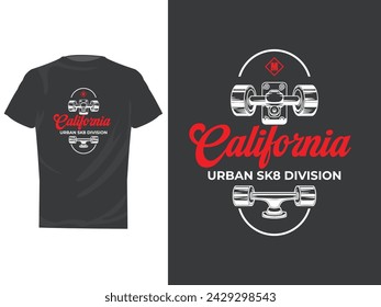 California Urban SK8 Division skater vintage t shirt design. Skating t shirt design, Skate, Skateboard, vector, funny dog skating