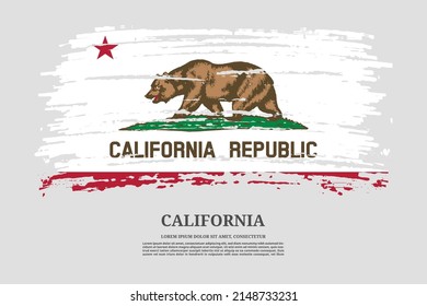 Bandera de Estados Unidos de California con efecto de pincel y póster de texto de información, fondo vectorial