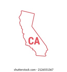 California US state map red outline border. Vector illustration isolated on white. Two-letter state abbreviation. Editable stroke. Adjust line weight.