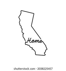 California US state outline map with the handwritten HOME word. Continuous line drawing of patriotic home sign. A love for a small homeland. Interior decoration idea. Vector illustration.