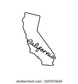 California US state outline map with the handwritten state name. Continuous line drawing of patriotic home sign. A love for a small homeland. T-shirt print idea. Vector illustration.