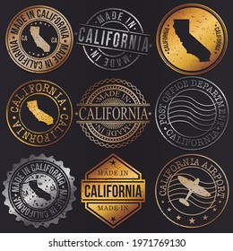 California, USA Business Metal Stamps. Gold Made In Product Seal. National Logo Icon. Symbol Design Insignia Country.