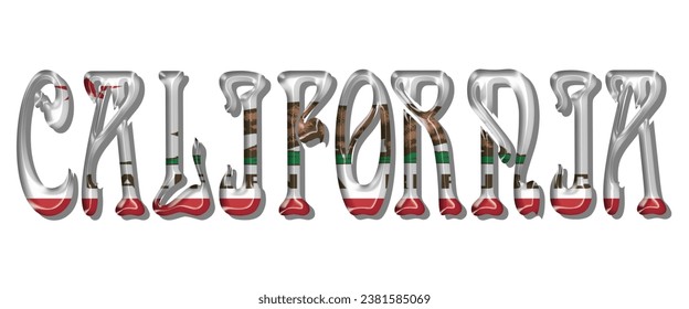 California USA flag text font, 3D California USA flag colorful background, California USA flag vector illustration