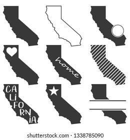 California USA Map. Symbol Icon Set. Flat Vector Art Design. Clip Art Logo Collection.