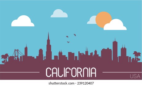 California USA skyline silhouette flat design vector illustration.