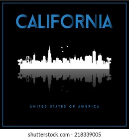 California, USA skyline silhouette vector design on black background.