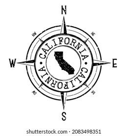 California, USA Stamp Map Compass Adventure. Illustration Travel Country Symbol. Seal Expedition Wind Rose Icon.