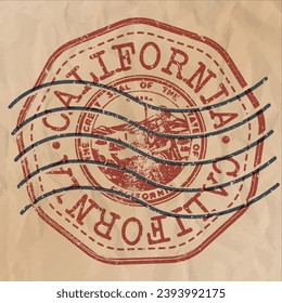 California, USA Stamp Travel Passport. Design Retro Symbol Country. Old Vintage Postmark.