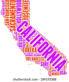 California USA state map tag cloud illustration