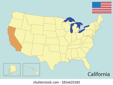 california, usa states colorful map, vector illustration 
