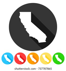 California USA Symbol Icon Round Flat Vector Art Design Color Set