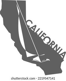 California USA vector logo icon recreation sailing state map sailboat svg silhouette design black and white in negative space. Perfect DIY screen printing, vinyl decals, cutting machine, hat, t shirt