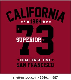 CALIFORNIA, varsity slogan with numbers and stars ,graphic for t-shirt, vector