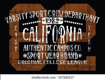 California Varsity Sport vector print and varsity. For t-shirt or other uses in vector.T shirt graphic