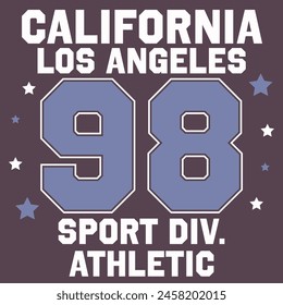 California Varsity typography for design clothes, t-shirt. Graphic for athletic apparel number. Sportswear print.