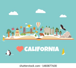 California vector illustrated concept for banners, tour guides, leaflets, magazines