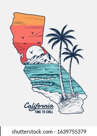 California vector illustration, for t-shirt print, posters and other uses.