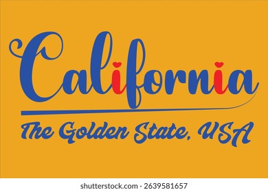 California vector illustration with the words "The Golden State, USA" on a golden background. The i's are replaced with red hearts.

Keywords:
Edit
