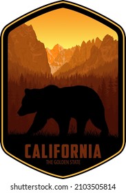 California Vector Label With Black Bear In Yosemite National Park