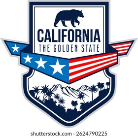 California vector label with Grizzly Bear	