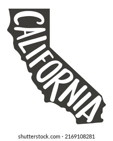 CALIFORNIA. Vector silhouette state. California map with text script. Vector outline Isolated illustratuon on a white background. California shape state map for poster, banner, t-shirt, tee.
