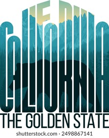 California vector t-shirt design with bear in Yosemite National Park