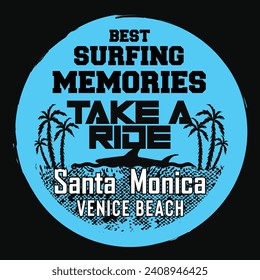 California venice beach and surfing theme. T shirt graphics. Typography