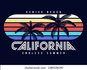 California Venice beach text with palms vector illustrations. For t-shirt prints and other uses.