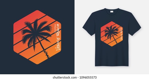 California Venice Beach t-shirt and apparel design, typography, print, vector illustration. Global swatches.