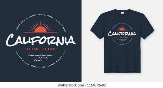 California Venice beach t-shirt and apparel design, typography, print, vector illustration. Global swatches.