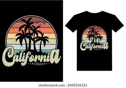California vibes retro vintage style t shirt design surfing shirt illustration