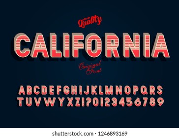 "California" Vintage 3D Alphabet. Retro Typeface. Vector Font Illustration.