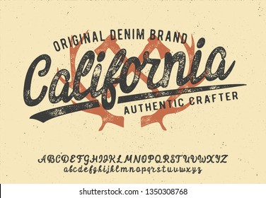 California. Vintage Brush Script. Handmade Font. Retro Typeface. Vector Font Illustration.