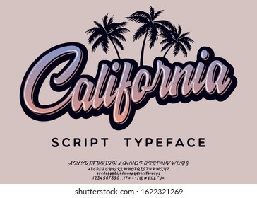 California. Vintage brush script. Handmade font. Retro Typeface. Vector font illustration.