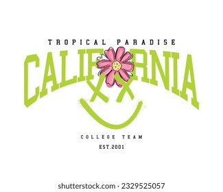 Tipografía vintage de la universidad de California. Diseño de ilustraciones vectoriales para gráficos de moda, camisetas, impresiones, afiches, regalos.