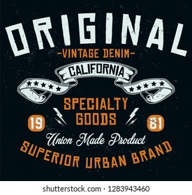 California vintage denim, superior urban brand typography, t-shirt graphics, vectors