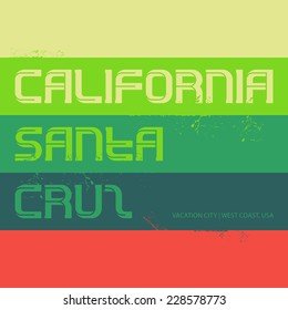California Vintage labels typography, Santa Cruz t-shirt graphics, vector tee design