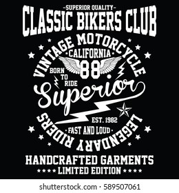 California vintage motorcycle, legendary riders typography, t-shirt graphics, vectors