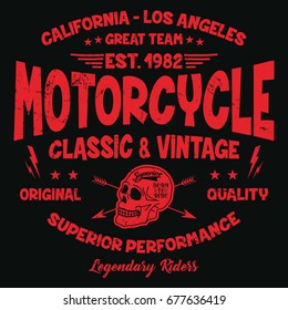 California vintage motorcycle, legendary riders team, superior performance typography, t-shirt graphics, vectors