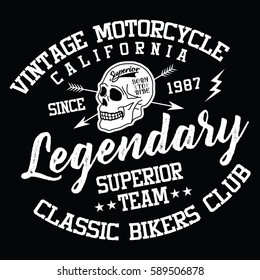 California vintage motorcycle, superior team typography, t-shirt graphics, vectors