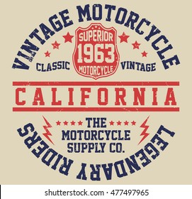 California vintage motorcycle  typography, t-shirt graphics, vectors