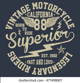 California vintage motorcycle  typography, t-shirt graphics, vectors