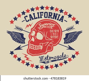 California vintage motorcycle  typography, t-shirt graphics, vectors