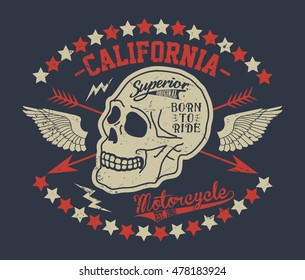 California vintage motorcycle  typography, t-shirt graphics, vectors