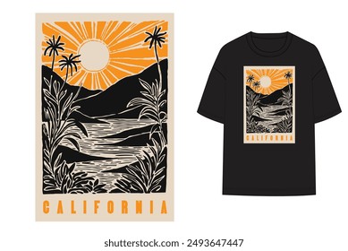 California vintage nature landscape image illustration t-shirt shirt sweatshirt flat sketch graphic placement print fashion vector artwork