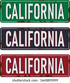 California vintage rusty metal sign on a white background, vector illustration