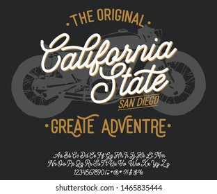 California. Vintage Script Font. Handmade Font. Retro Typeface. Vector Font Illustration.